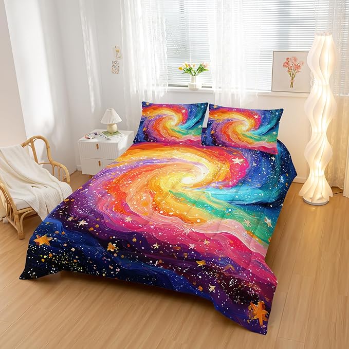 Rainbow Starry Sky Pattern Comforter Modern Abstract Comforter Set,Rainbow Starry Sky Bedding Set King Size,Mordern Art Decor All Season Lightweight Soft Microfiber with 2 PillowShams