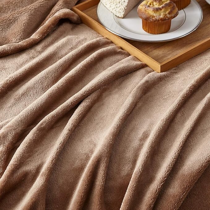 Hansleep Fleece Queen Blanket for Bed Fleece Camel, Queen Size Super Soft Flannel Fuzzy, Plush Cozy Blanket for All Seasons, Camel, Queen 90x90 Inches