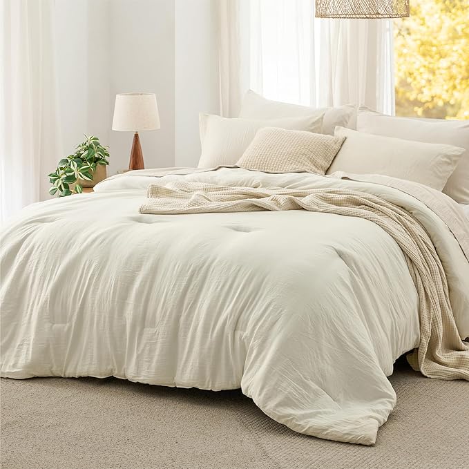 Bedsure Twin/Twin XL Comforter Set, Ivory Soft Prewashed Bedding for All Seasons, 2 Pieces GentleSoft™ Bed Set, 1 Lightweight Comforter (68"x88") and 1 Pillowcase (20"x26")