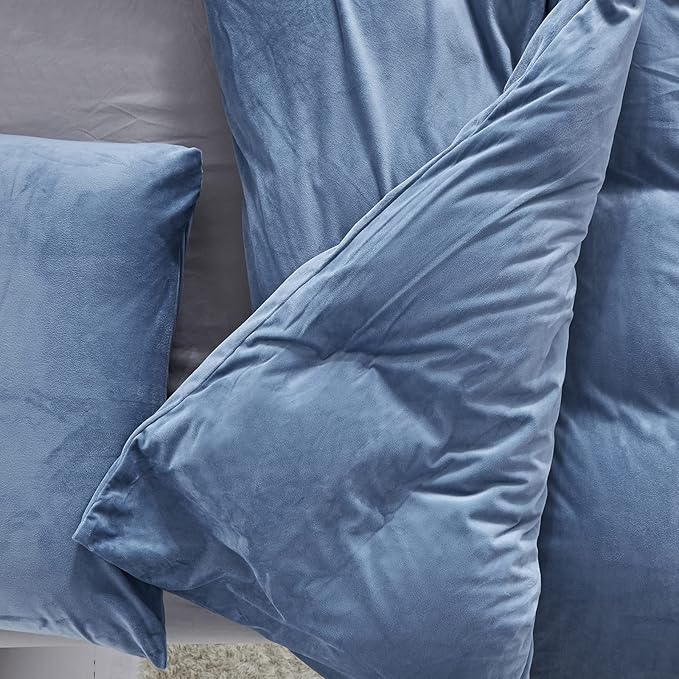 Pureant Blue Fluffy Comforter Set Twin Lake Blue Velvet Bedding Comforter Sets for Men Boys Solid Color Twin Comforter Soft Plain Grayish Quilts Haze Blue Flannel Blankets Breathable
