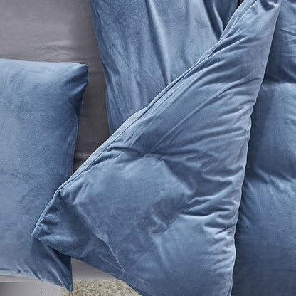 Pureant Blue Fluffy Comforter Set Twin Lake Blue Velvet Bedding Comforter Sets for Men Boys Solid Color Twin Comforter Soft Plain Grayish Quilts Haze Blue Flannel Blankets Breathable