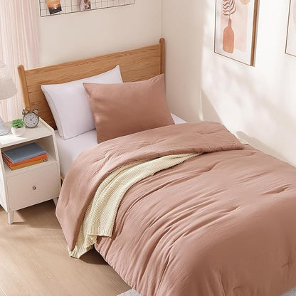 WRENSONGE Twin/Twin XL Comforter Set for Girls Teens, 1 Dusty Pink Comforter & 1 Pillow Sham, Soft Lightweight Kids Comforter Sets for All Seasons Dorm Bedding