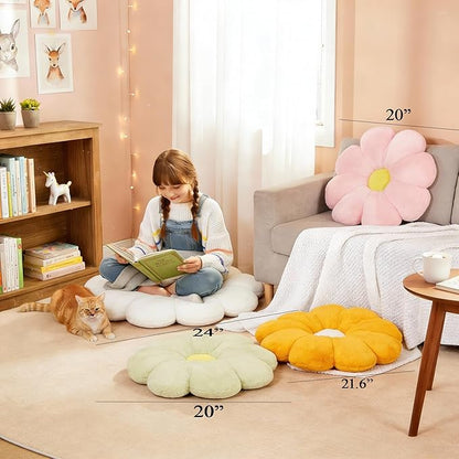 21.65In Cute White Flower Throw Pillow Floor Cushion Pillow as Room Decor Desk Chair Cushion Decorative Bed Throw Pillows for Girls Adults