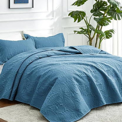 Love's cabin Twin Quilt Set Misty Blue Bedspreads Bedding Set - Soft Bed Lightweight Bedspread Comforter - Modern Style Coin Pattern Coverlet for All Season - 2 Pieces (1 Quilt, 1 Pillow Sham)