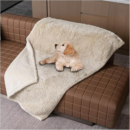 Waterproof Dog Blanket Beige Fluffy Long Faux Fur Pet Throw Blankets 28x20in for Couch Love Bed Cover Washable(Beige,XS)