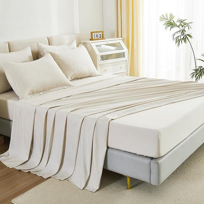 Litanika Super King Comforter Sets Beige - 7 Pieces Bed in a Bag Oversized King Bedding Comforter Sets, Solid Lightweight Bed Set with Comforter, Sheets, Pillowcases & Shams