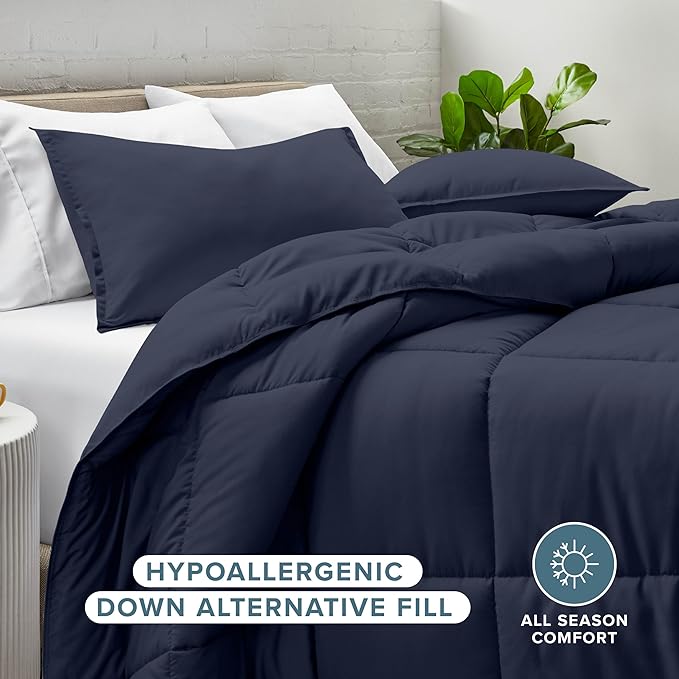 Bare Home Comforter Set - Oversized Queen Size - Ultra-Soft - Goose Down Alternative - Premium 1800 Series - All Season Warmth (Oversized Queen, Midnight Blue)