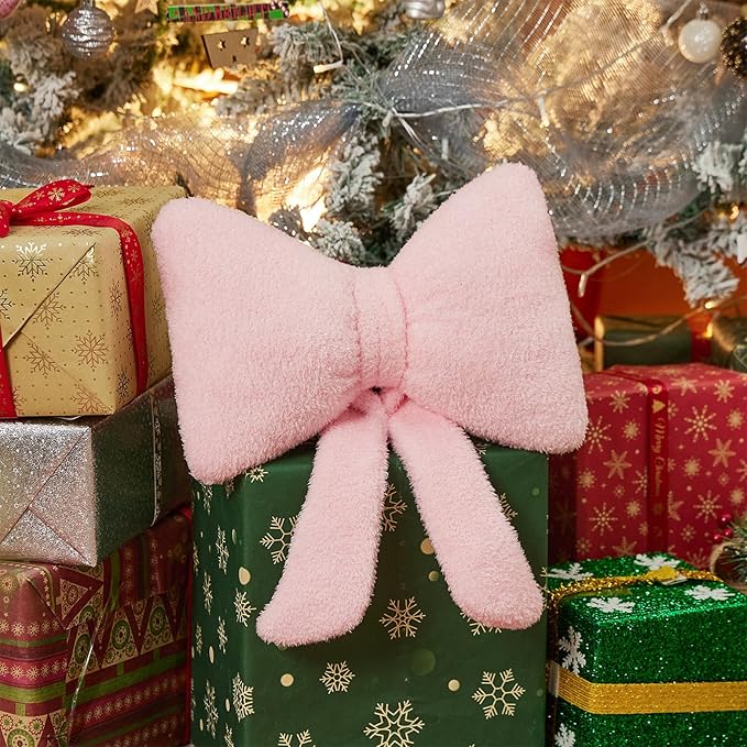 Stuffed Bow Christmas Decorations Soft Furry Bow Throw Pillows Cute Bowknot Plush Pillow Home Decor