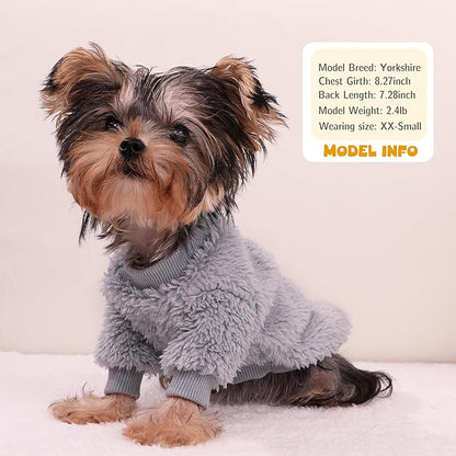 Cozy Pet Fleece Sweater, Double Velvet Winter Dog Clothes, Purple and Cream, Set of 2 (Navy Blue+Grey, Small)