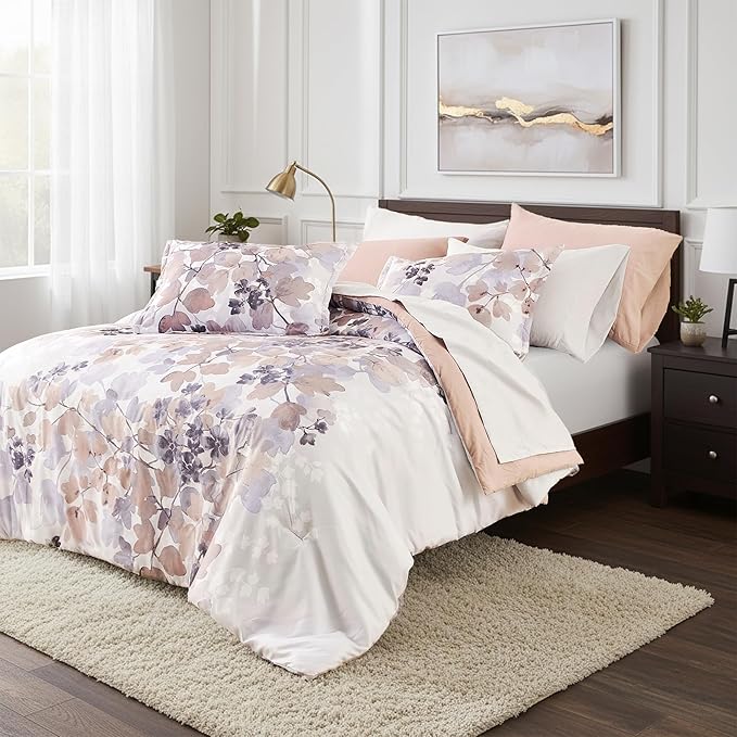 Full Comforter Set Terracotta Bed Set, 9 Pieces Cute Floral Bedding Set Ultra Soft Botanical Flowers Comforter, Sheets, Pillowcases & Shams