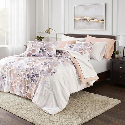 Queen Comforter Set Terracotta Bed Set, 9 Pieces Cute Floral Bedding Set Ultra Soft Botanical Flowers Comforter, Sheets, Pillowcases & Shams