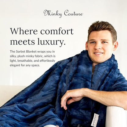 Minky Couture Sorbet Blanket - Ultra-Soft Throw for Silky Smooth Comfort - Premium Decorative Throw Blanket - Midweight, Breathable Fabric - Machine Washable Travel, Navy