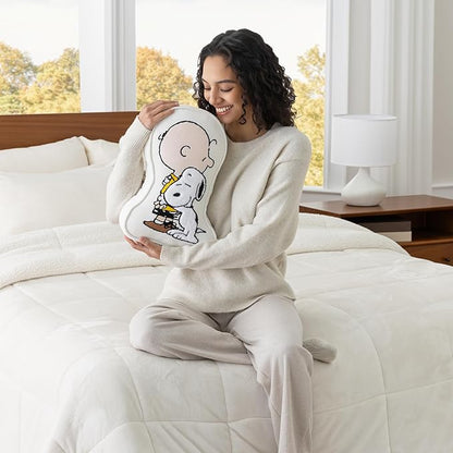Berkshire Peanuts® Plush Throw Pillow, Gift Idea, Snoopy Cute Character Shaped Cushion, Soft Cozy Decor for Bed Couch Chair(75th Charlie Brown + Snoopy Hugs Pillow All Colorways, 15.5’’ L)