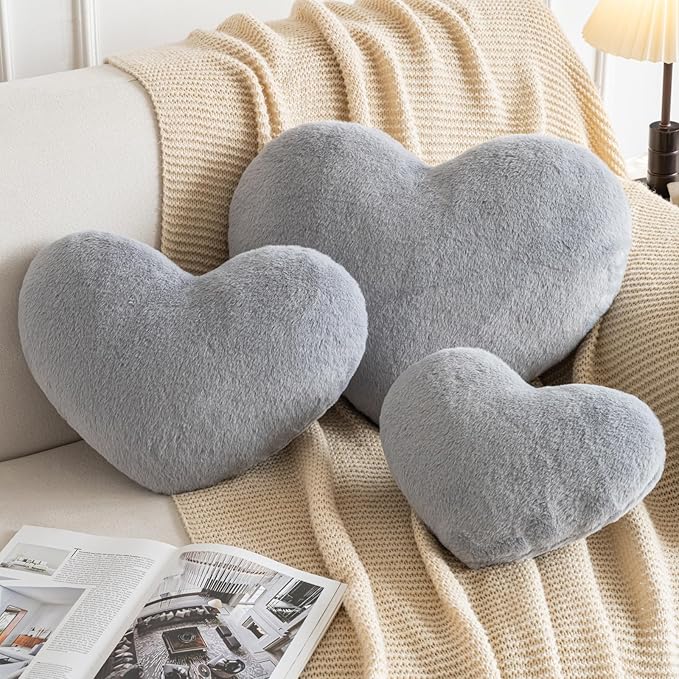Xiashrk Heart Pillow, Heart Shaped Pillow for Bed Couch, Soft Decorative Heart Throw Pillow, Cute Decorate Pillows, Heart Pillows for Bedroom Living Room (Light Grey, Mini 12.9"x9.8")