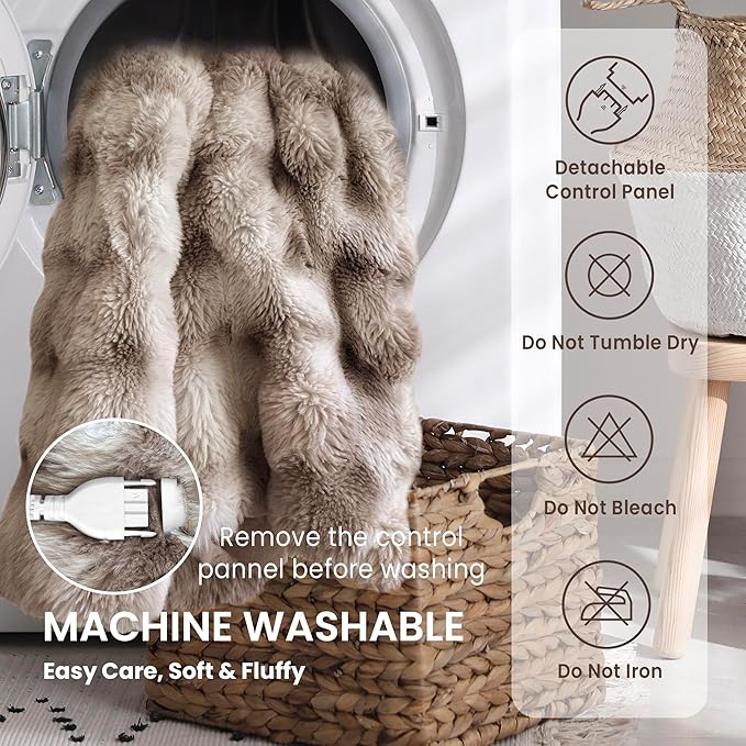 Electric Heated Blanket for Girls & Women, Soft & Luxurious, Faux Rabbit Fur Heating Throw Blankets, 6 Heat Settings, Overheat Protection, Quick Heating, Memory Function, Gift-Ready Design, 50"x60"