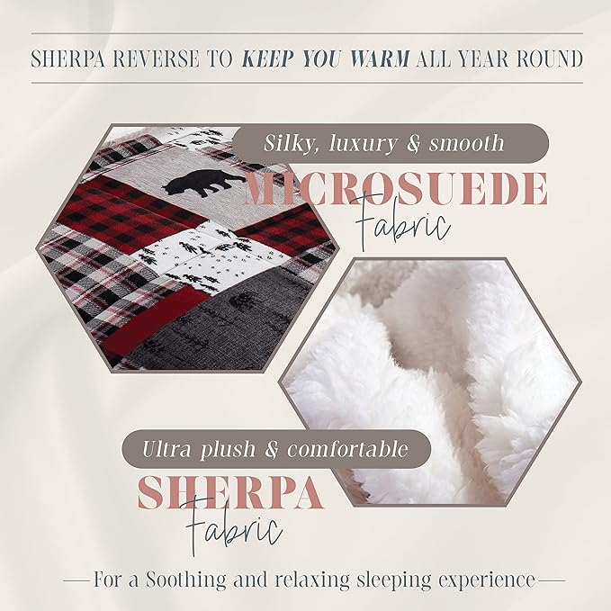 Elegant Comfort 3-Piece Winter Lodge-Patch Sherpa Comforter Soft, Cozy and Durable Quality, Heavy Weight Reversible Down Alternative Micro-Suede, Patch Sherpa Comforter, Full