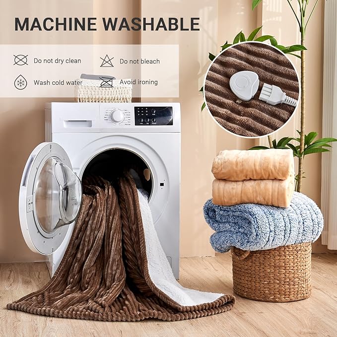 Heated Blanket Electric Full, Soft Flannel Heating Blanket with 8 Hours Auto Off 10 Fast Heating Levels Machine Washable Sherpa Heated Blanket with Overheating Protection