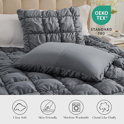 Amélie Home Twin Comforter Set, 2 Pieces Grey Bubble Bedding Set for All Season, Ultra Soft Cozy Comforter, Farmhouse Luxury Gift for Women Home Decor