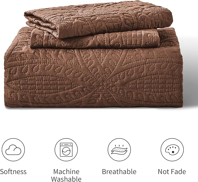 Love's cabin King Size Quilt Bedding Set Brown Bedspreads - Bed Lightweight Bedspread Comforter - Coin Pattern Bedding Coverlet for All Season - 3 Pieces (1 Quilt, 2 Pillow Shams)