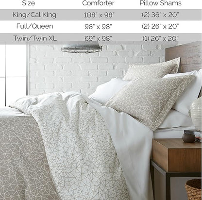Southshore Fine Living, Inc. Cal King Lightweight Comforter Set with 2 Pillow Shams, Reversible Bedding Set - Geometric Print - Alternative Down Comforter for California/King Bed, Taupe & White