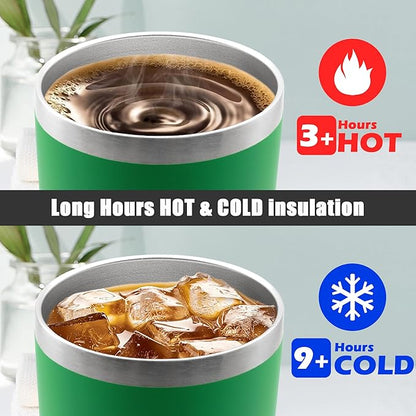 20 oz Tumbler Coffee Travel Tumblers Bulk with Lid Stainless Steel Double Wall Vacuum Insulated Mug Powder Coated Cups fit Car Cupholder for Hot and Cold - Green, 8Pack