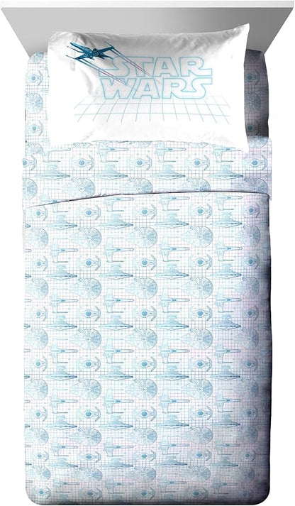 Jay Franco Kids Comforter Set Includes Sheets and Pillow Covers - Soft and Cozy Bed Set for Stylish Room Decor, Blue - Star Wars 02, 5 Piece Twin Size Bedding