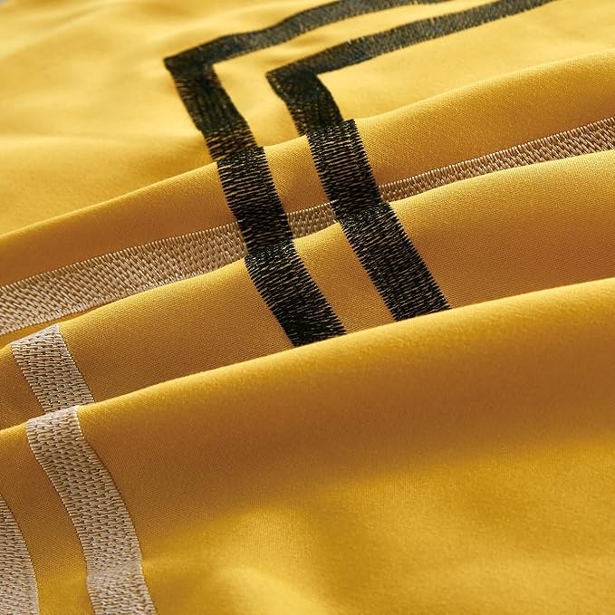 Chezmoi Collection Arden 7-Piece Modern Pleated Stripe Embroidered Zigzag Bedding Comforter Set (Full, Turmeric/Black/Silver Gray/White)