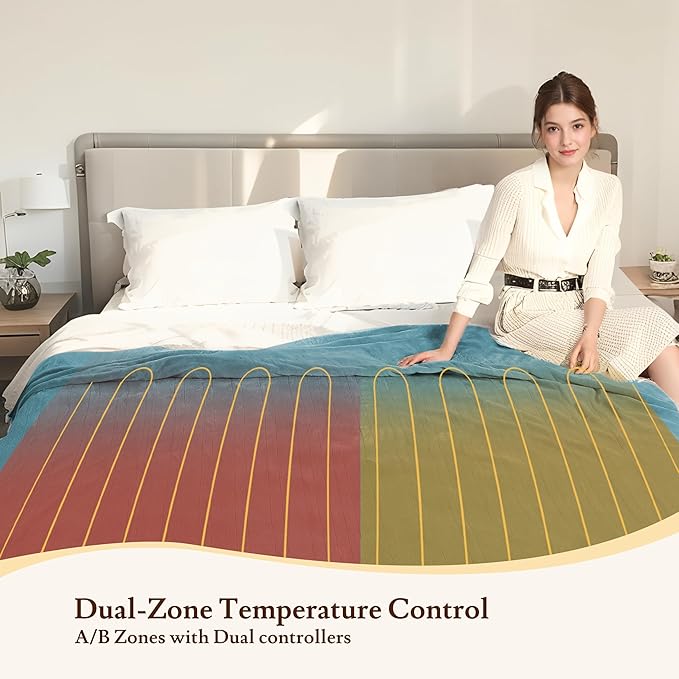 Electric Heated Blanket 90"x100" King Size - 4 Heat Settings & Dual Controllers, 10H Auto Shut Off, Ultra-Soft Coral Fleece Heated Blanket with Overheat Protection, Teal