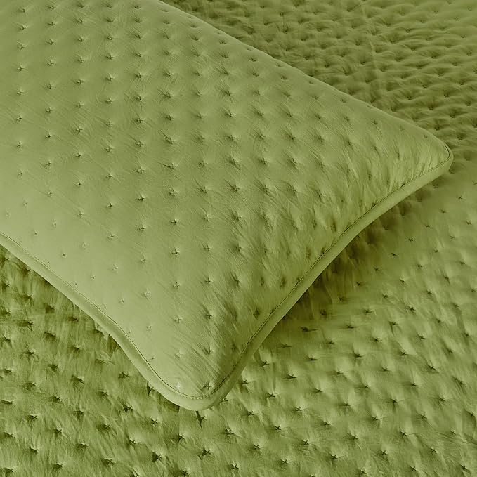 Amazon Basics Brushed Microfiber Quilt Set, Extra Soft with Natural Texture, 2-Piece, Twin/Twin XL, Green