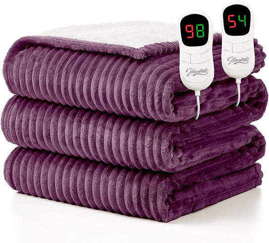 Homemate Electric Heated Blanket King Size - 100"x90" Heating Blanket King Size Dual Control 1/2/4/6/8 Hours Auto-Off 10 Heat Level Over-Heat Protection Soft Flannel Sherpa ETL Certification