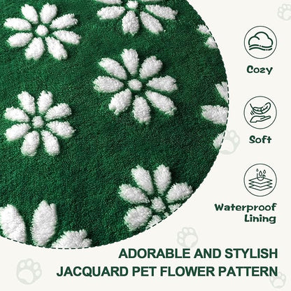 Waterproof Blanket for Dog Cat or Adult, Cute 3D Textured Flower Dog Blanket for Bed Couch Sofa, Soft Liquid Pee Proof Pet Furniture Protector, 50"x60", Green
