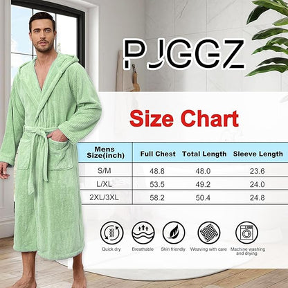 Men's Bathrobes with Hood, Soft Long Towel Robe for Men - Super Absorbent Quick Dry yet Warm