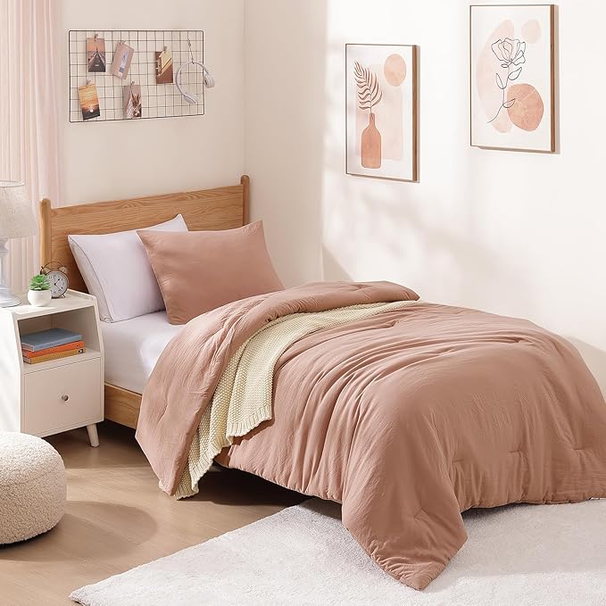 WRENSONGE Twin/Twin XL Comforter Set for Girls Teens, 1 Dusty Pink Comforter & 1 Pillow Sham, Soft Lightweight Kids Comforter Sets for All Seasons Dorm Bedding