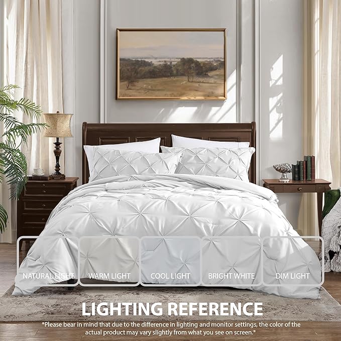 Cathay Home Twin Bedding - Pintuck 2-Piece Comforter and Sham Set - Ultra Soft & All Season Warmth - White
