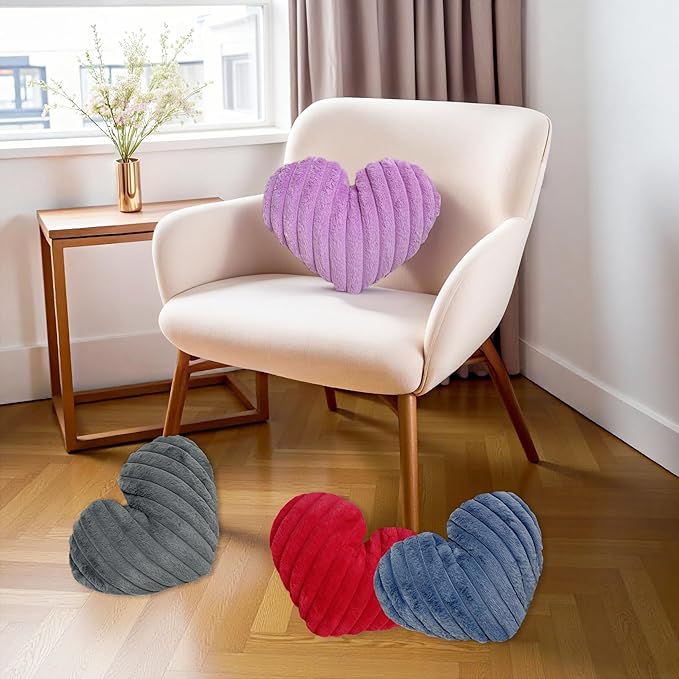 16 Inch Red Heart Pillow Cute Decorative Throw Pillows, Heart Shaped Soft Fluffy Faux Fur Pillows Cushions for Couch Chair Bed Bedroom Room Home Decor Aesthetic (1, Red, Medium-16 x13)