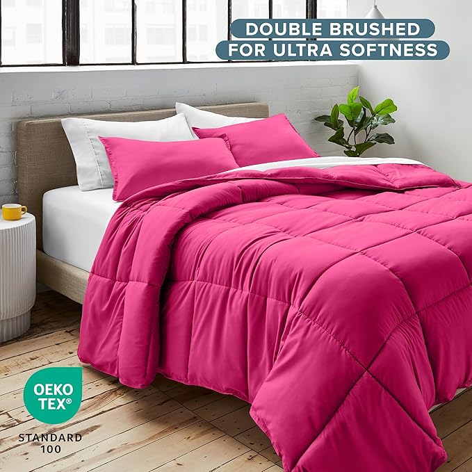 Bare Home Kids Comforter Set - Twin/Twin Extra Long Size - Ultra-Soft - Goose Down Alternative - Premium 1800 Series - All Season Warmth (Twin/Twin XL, Pink)