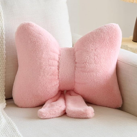 Xuyier Bow Pillows, Bow Shaped Decorative Throw Pillows for Couch Bed, Aesthetic Cute Home Decor Accent Pillows (Pink, Large-16 Inches)