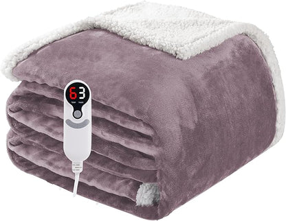 Electric Heated Blanket Twin Size 62"x84", Soft Flannel with Overheat Protection, 9 Adjustable Heat Settings & 10-Hour Auto-Off Timer, Fast Heating for Winter Comfort, Purple