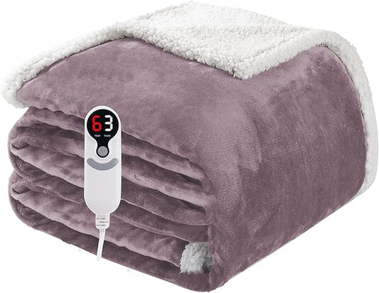 Electric Heated Blanket Twin Size 62"x84", Soft Flannel with Overheat Protection, 9 Adjustable Heat Settings & 10-Hour Auto-Off Timer, Fast Heating for Winter Comfort, Purple