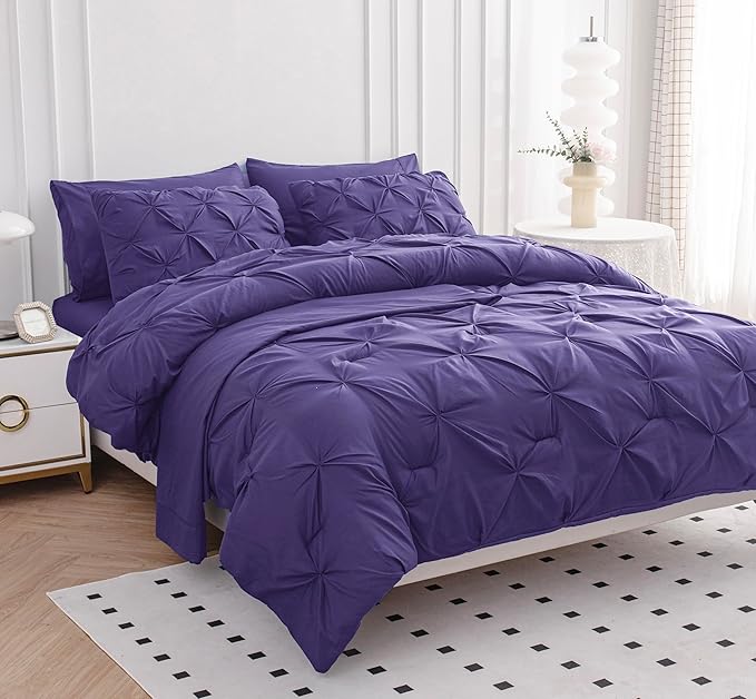 LANE LINEN Twin XL Comforter Set - 5 PCs - Bed in a Bag All Season Bed Set - Contains 1 Comforter, 1 Flat Sheet, 1 Fitted Sheet, 1 Pillowcase & 1 Pillow Sham - Soft, Warm & Dorm Ready Bedding - Purple | Soft & warm, Dorm ready comfort, Light microfiber...