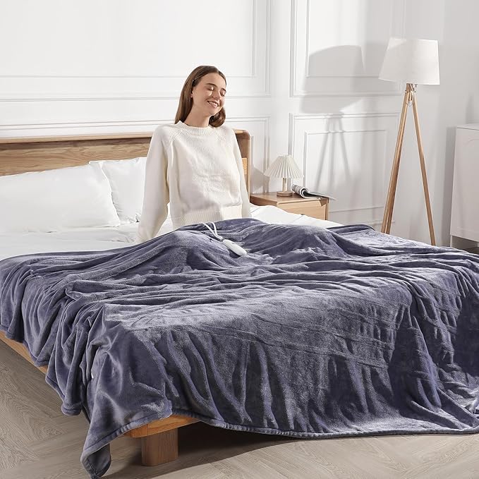 Queen Size Heated Blanket Electric Blanket 84''X90''-Ultra Soft Plush Premium Flannel, Double Controllers Heated Blanket with 5 Heat Settings & 10 Hours Auto-Off for Grandma Gifts(Lavender)