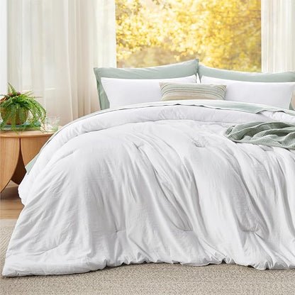 Bedsure Super King Comforter Set, White Soft Prewashed Bedding for All Seasons, 3 Pieces GentleSoft™ Bed Set, 1 Lightweight Comforter (120"x120") and 2 Pillowcases (20"x36")