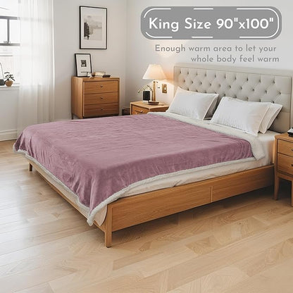 Electric Heated Blanket 90"x100" King Size Microplush Cover Blanket, 4 Heat Settings & 10 Hours Auto Off, Cozy & Warm for All Night, Machine Washable, Berry