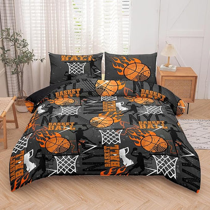 NINENINE Basketball Bedding Set, Twin Size Comforter Sets for Boys,Sports Bedding Sets Basketball Comforter Sets for Kids(1Comforter, 1Flat Sheet, 1Fitted Sheet, 2Pillowcases)