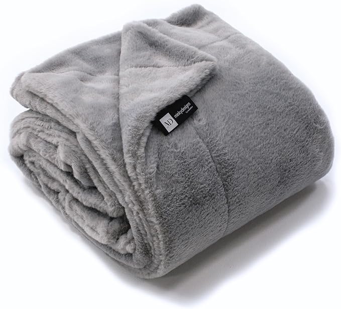 Minky Designs Ash Gray Minky Blanket – Ultra Soft Faux Fur Throw Blanket for Couch, Bed & Home – Fluffy, Warm & Luxurious – Posh Collection (Large, 60x72)