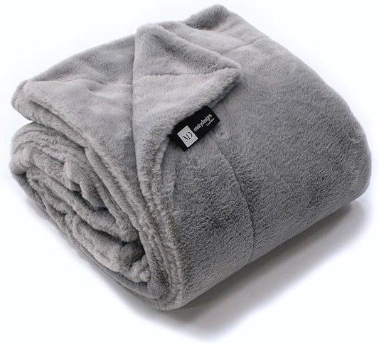 Minky Designs Ash Gray Minky Blanket – Ultra Soft Faux Fur Throw Blanket for Couch, Bed & Home – Fluffy, Warm & Luxurious – Posh Collection (Large, 60x72)