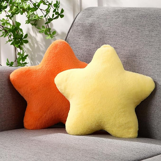 2 Pcs 11 Inch Star Pillow Decorative Star Shaped Throw Pillow Gift Cute Aesthetic Soft Plush Floor Cushions Room Decor for Bedroom Living Room Sofa Bed(Yellow, Orange)