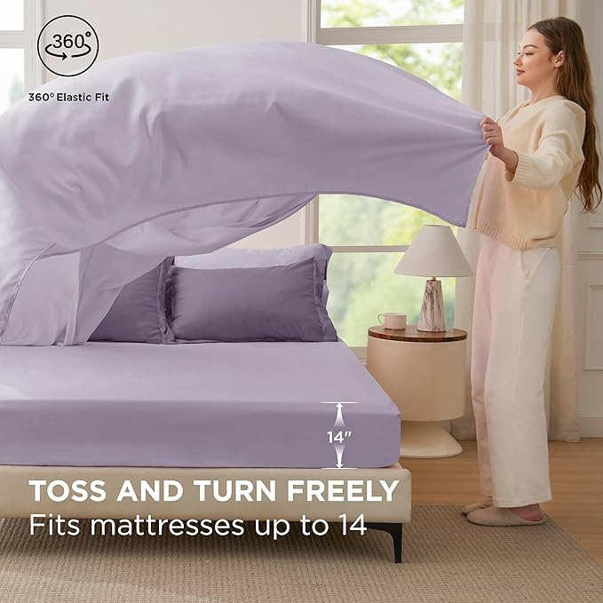 Bedsure King Size Comforter Set - 7 Pieces Grayish Purple King Bedding Set for All Seasons, Boho Contrasting Design Bed in a Bag with Comforter, Sheets, Pillowcases & Shams