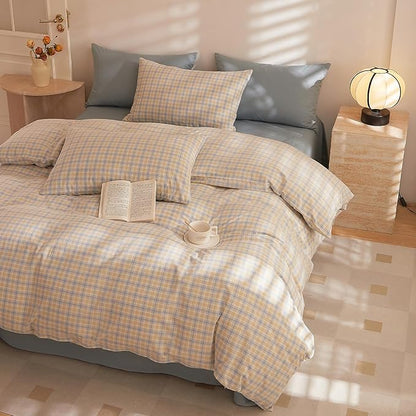 HighBuy Yellow Gingham Comforter Set Twin XL Size Dust Blue Plaid Bedding Comforter Sets Boho Comforter Hotel Quality Bedding Sets with Sham Set for All Season,Teen Boys Checkered Comforters