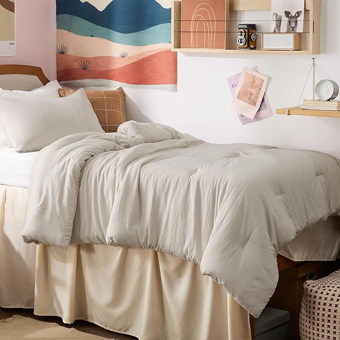 Bedsure Twin/Twin XL Comforter Set, Beige Soft Prewashed Bedding for All Seasons, 2 Pieces GentleSoft™ Bed Set, 1 Lightweight Comforter (68"x88") and 1 Pillowcase (20"x26")
